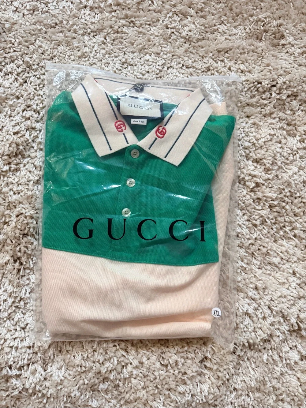 Gucci Green and Cream Block Polo Shirt